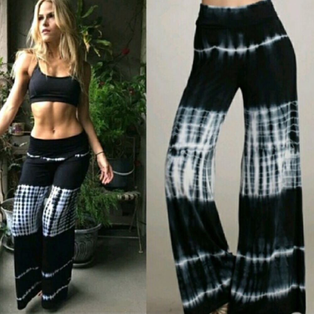 Black White Tie-Dye Wide Leg Pants